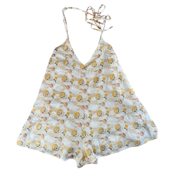 NWOT Free People Chiara Playsuit Floral Embroidered Romper Gold Ivory Size M - Picture 2 of 11